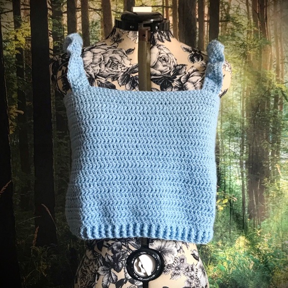 Handmade Blue Crochet Ruffled Crop Top - Picture 2 of 4
